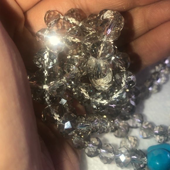 NATURAL Turquoise & Irridescent Facetted Crystal Beaded Lariat Bolo Necklace 40” - Picture 6 of 7